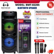 [Ready Stock] BMT-8220s Bluetooth Speaker Dual 8” Super Bass Portable Party DJ speaker RGB Light Wir