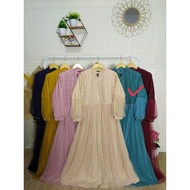 Gamis Ozias Brokat Jiwon Busui Resleting Depan Tangan Balon New