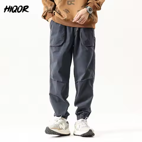 HIQOR Men's Retro Jogger Cargo Pants Sweatpant Casual Trousers Man Multiple Pockets Vintage Jogger P