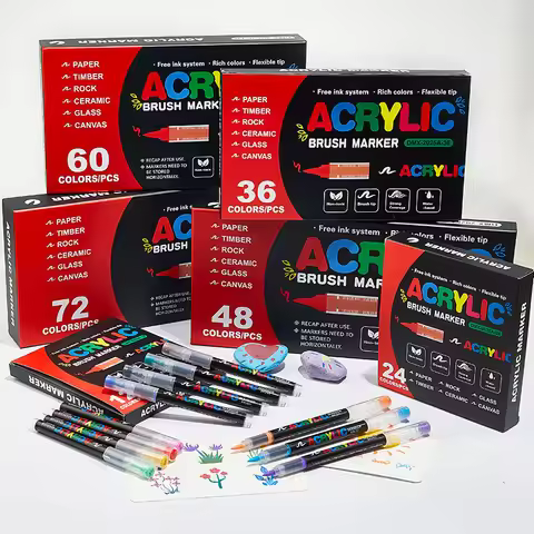 72 Colors Acrylic Marker Set Waterproof Acrylic Brush Marker Professional Acrylic Painting Marker DI