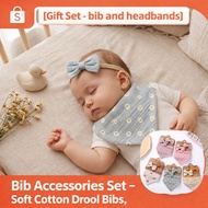 [Fast Ship Out] Gift Set - 2 ribbon headbands and Muslin Bib Set Baby Bib Bibs Baby Bibs Baby Bibs B