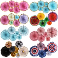 6pcs Set Paper Fan Flower Set Wedding Party Birthday Paper Flower Fan Decoration Decoration Paper Fa