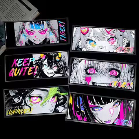 1PC Neon Anime Eye Sticker, 6 Styles Waterproof Vinyl Decal for Motorcycle Helmet Auto Decor
