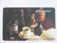 日本NTT電話卡,JR電車卡,JR地鐵卡:知名品牌KEY COFFEE木邨咖啡,廣告卡,已使用且內無餘額