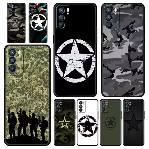 Army Star camouflage Phone Case For Oppo Reno13 Reno12 Reno11 F Reno10 Pro A54 5G Find X5 A53 A52 A9