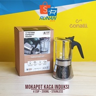 Induction Mokapot 4 CUPS Conalli Moka Pot Glass Espresso Coffee Maker