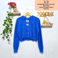 New fuzzy knitted Cardigan with ribbon brooch/fuzzy knit/fuzzy fur knit