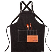 Men's Milk Apron Kitchen Perm Hairdressing Denim Workwear Tea Shop Nail Dyeing Beauty Master logo Fe