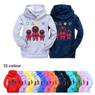 Squid Game Girls Boys Pocket Hoodie Children's Cartoon Long-sleeved Pullover Sweater Spring Autumn 1359 Casual Kids Clothing