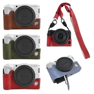 R50V PU Leather Camera Half Case for Canon EOS R50V  Bottom Opening Cover With Strap