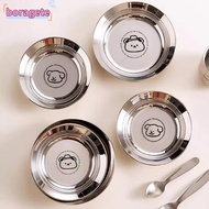 BORAGETE Mini Plates, 304 Stainless Steel 14/16CM Round Plates, Cartoon Shockproof Reusable Tablewar