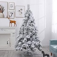 Velvet Snow Covered Christmas Tree Artificial Christmas Tree 5Ft Encryption Home Christmas Tree Pine Needles Snowflakes Christmas Tree Metal Stand Easy Assembly Without Decorations (7Ft) (7Ft) (6ft)