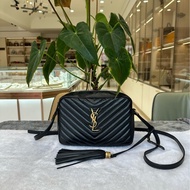YSL聖羅蘭LOU金標Logo流蘇掛飾縫線牛皮革單肩斜挎相機包