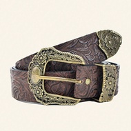 1pc Men's Solid Color Aristocratic Embossed Print New Alloy Textured Buckle Vintage Western Cowboy S