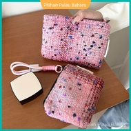 Chanel-style woolen hand-held makeup bag, portable travel toiletry bag