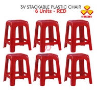 6 Units Red 3V Stackable Plastic Stool Plastic Chair Plastic Bench Guest Stool Kerusi Plastik Bangku Plastik Serbaguna