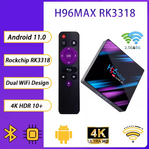 H96MAX RK3318 Android 10 Smart TV Box 4G 64GB Youtube Dual Wifi 4K Google Voice Assitant Media playe