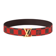 LV Men's 2024 Spring/Summer Red Plaid Canvas and Cow Leather Belt M8537U