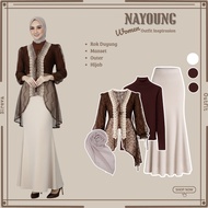 One Set 4in1 Eid {Outer + Cuff + Mermaid Skirt + Hijab } Teenage Suit Wanita | Fashion Trend Nayoung