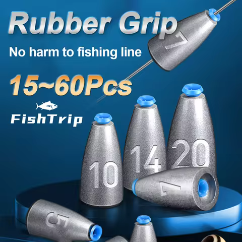 FishTrip 15Pcs Fishing Bullet Weight Sinker Rubber Grip Soft Plastic Worm Sinker for Texas Rig & Car
