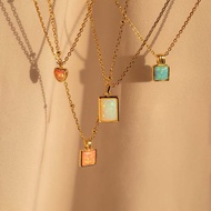 Opal Natural Stone Heart Pink Cute Girl Necklace