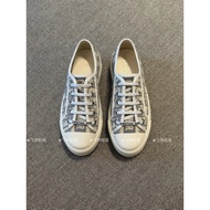 Dior Classic Gray Old Flower Embroidery Thick-Soled Canvas Shoes