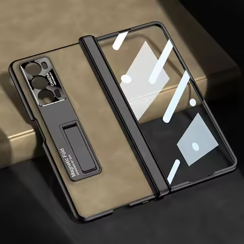 For Honor Magic V2 Magnetic Hinge Case Frosted Leather 360 Degree Protective Bracket Cover For Huawe