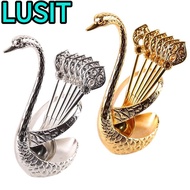 LUSIT Swan Spoons, with 6 Spoons Creative Swan Base Stand Spoons,  Stirring Mixing Elegant Table Dec