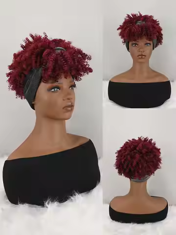 Headband Wig Curly Headband Wig With Bangs For Women Synthetic Afro Curly Hair Wig With Headband Att