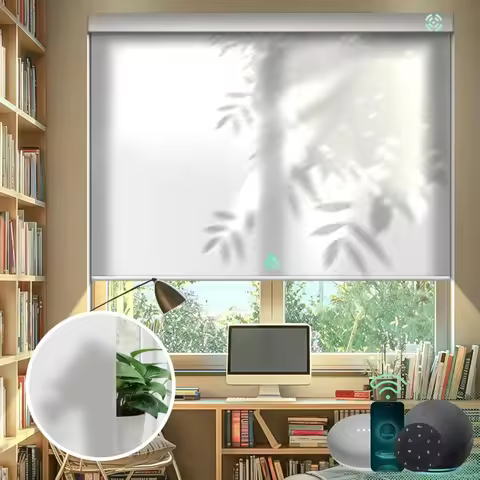 Modern Design 100% Polyester Fabric Light Filtering Automatic WiFi Google Alexa Remote Control Elect