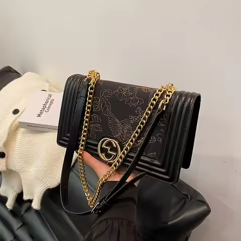 2025 YSL-Style Mini Flap Bag - Crinkled Vegan Leather Crossbody with Gold Chain, Versatile Shoulder 