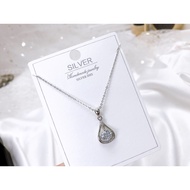 S925 Silver Plated Platinum "Zirconia Pendant Necklace Set"(Set Rantai Leher+Loket) 925銀鍍鉑鑲鋯吊墜項鏈組 PZY-014