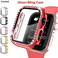Glass+Case For iWatch series 9 8 7 6 5 4 3 SE Diamond Case bumper iWatch Series 10 46mm Case 44mm 40