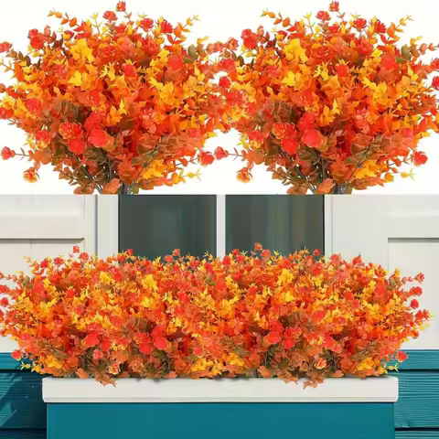 8PCS Artificial flowers- Orange, Yellow -Realistic Plastic autumn Decor for Thanksgiving, Halloween,