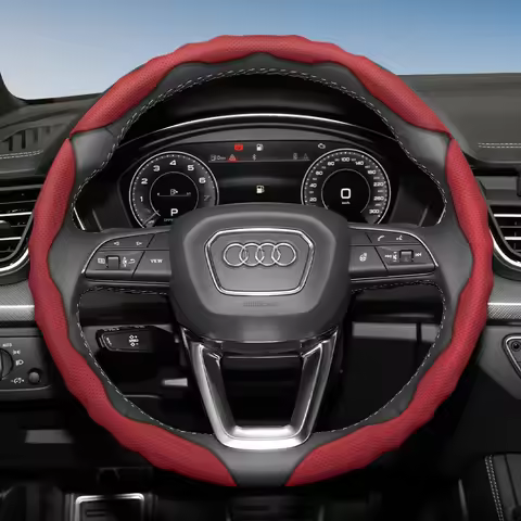 Steering Wheel Cover for Audi, Wave-Shaped Sporty Design, Breathable Leather, Segmented, Non-Slip, S