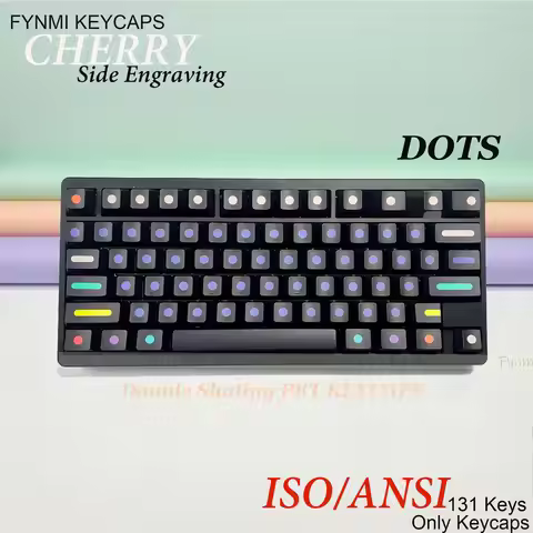 Fynmi New Updated GMK White/Black Dots Cherry Side Engraved Keycaps 131keys ANSI ISO Layout for Cher