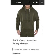 原價2690 Taiger S-V1 Venti Hoodie - Army Green 99新 健身 運動 網眼透氣 帽T 硬挺版型 老虎標