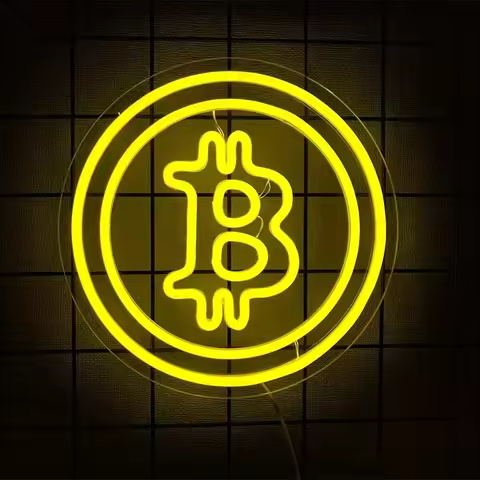 Bitcoin Neon Sign USB Powered Vibrant Yellow Bitcoin Neon Light LED for Bedroom Game Room Office Clu