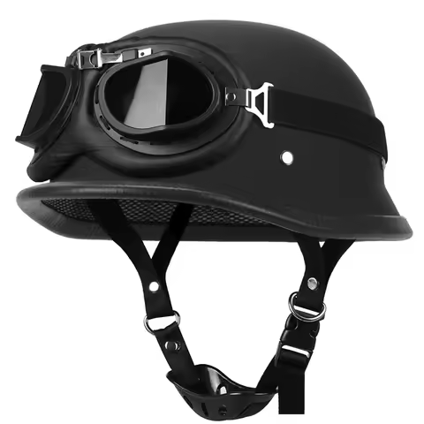 Motorcycle Helmet German Leather Style Pilot Motorcycle Open Face Retro Half Helmet Cruise Chopper B