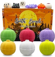 QINGQIU 6 Pack Halloween Pumpkin Bath Bombs with Halloween Squishy Toys Inside for Kids Girls Boys Halloween Toys Halloween Treat Bags Gifts