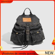 Urban Rong < Denim Distressed Backpack.denim Backpack.large Capacity Bag.drawstring Backpack