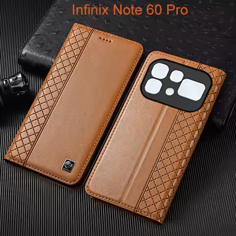 Napa Inner Grid Genuine Leather Flip Case For Infinix Note 50 60 Pro Plus Phone Cover Card Cases Scr