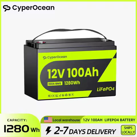 CyperOcean 12V 100Ah LiFePO4 Lithium Battery, Built-in 100A BMS Group 31, 6000+ Deep Cycles Recharge