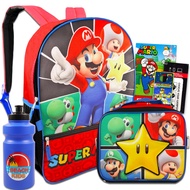 Super Mario Backpack and Lunch Box Set for Kids - Bundle with Mario Backpack, Mario Lunch Bag, Stick