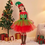 Ready Stock Christmas Elf Elf Costume Set Christmas Party Cosplay Tutu Skirt Green Elf Cos Suit 0903