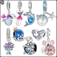 925 Silver Ocean Bright Fish Mermaid Pearl Enchantments Beads Splice Charms Fit 4MM Hole Diameter Br