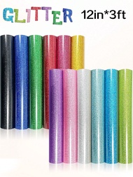 12 Solid Color Glitter Vinyl Sheets, Sparkle Glitter Lettering Film, 30.5cm X 90cm / 12in X 3ft, DIY