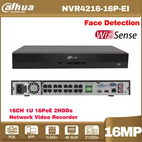 Original Dahua NVR4216-16P-EI 16CH 1U 16PoE 2HDD WizSense Network Video Recorder AI by NVR 32TB MAX 