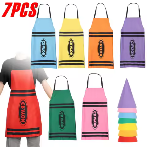 7Pcs Crayon Apron Costume Set 7 Color Polyester Halloween Crayon Costume with Cone Hat Adjustable Co