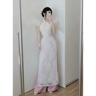 SA AIME STUDIO Innovative Sequined Ao Dai with Fairy Tail Sleeves and Six-Piece Collar with Luxuriou